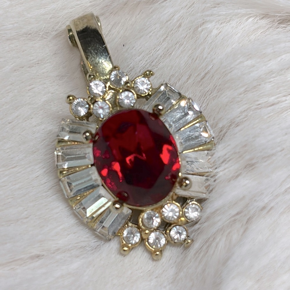 Vintage Ruby and CZ Diamond Pendant Slide Charm Enhancer